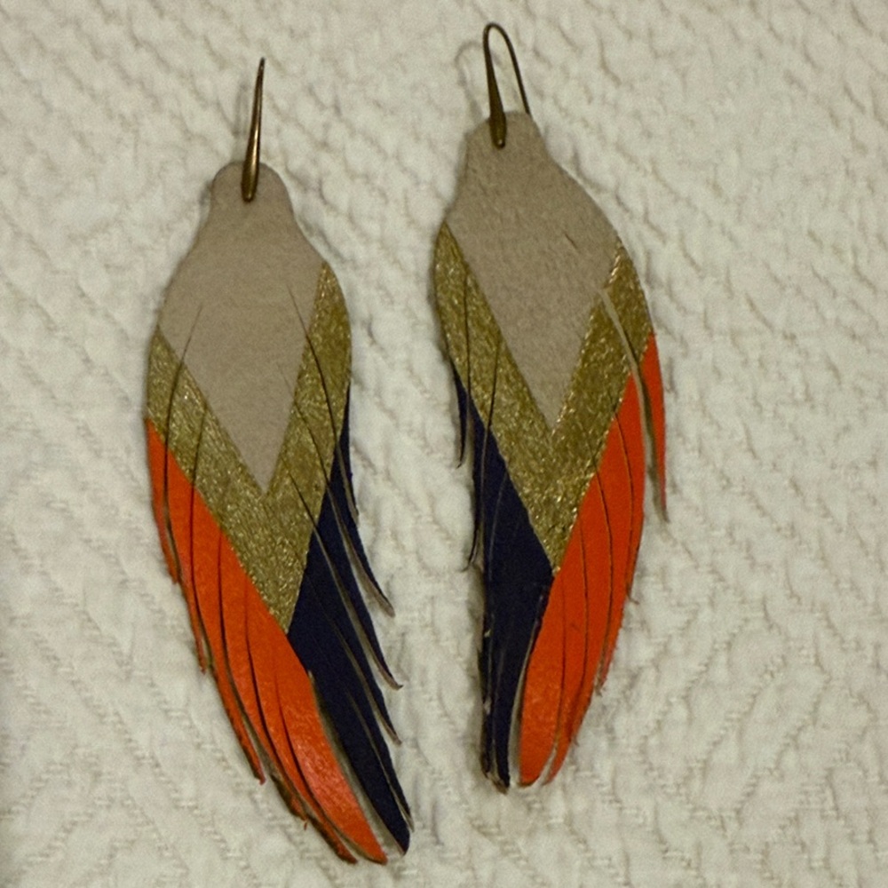 Orange, Purple and Gold Feather Earrings
